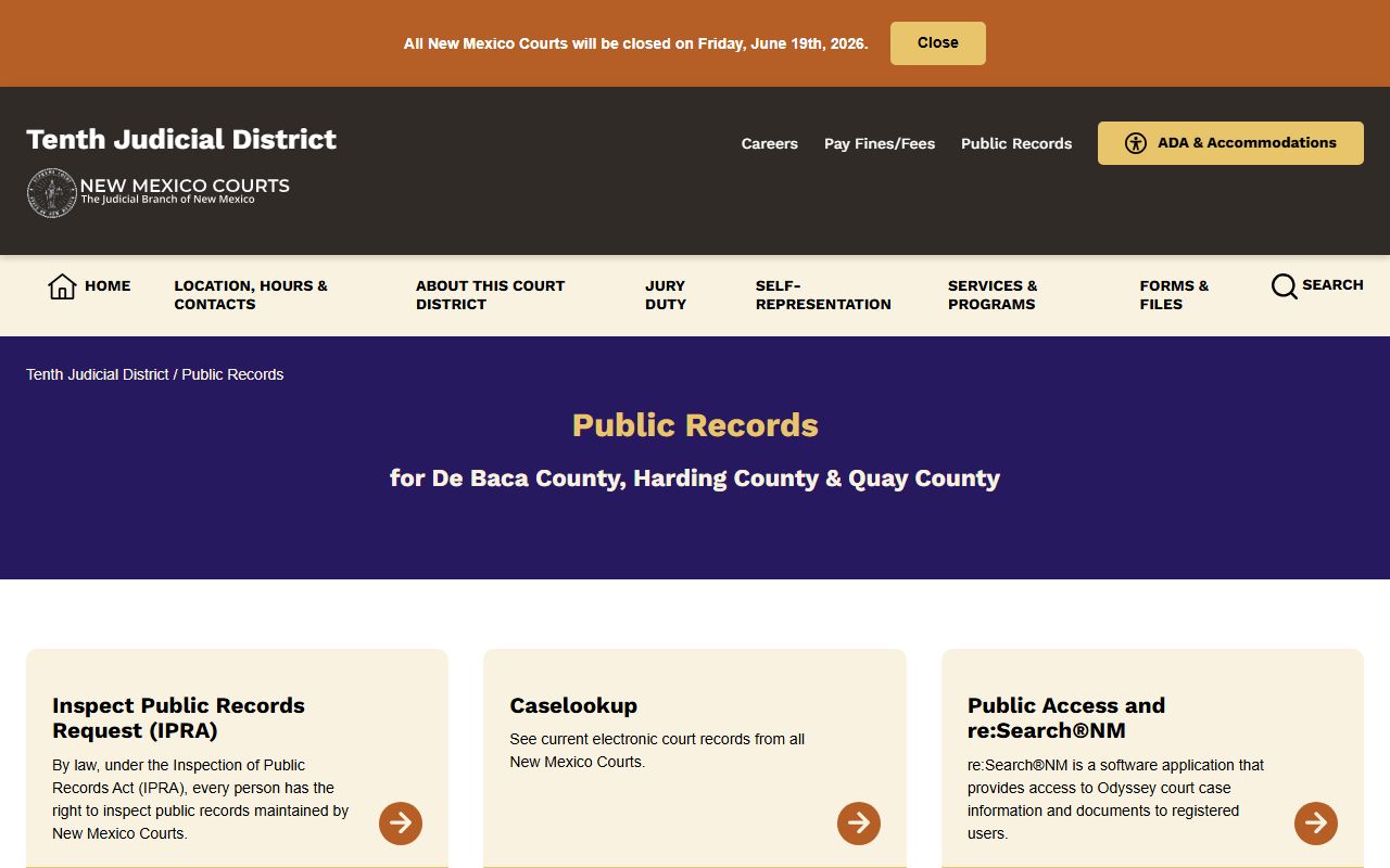Quay County court dockets public records request source