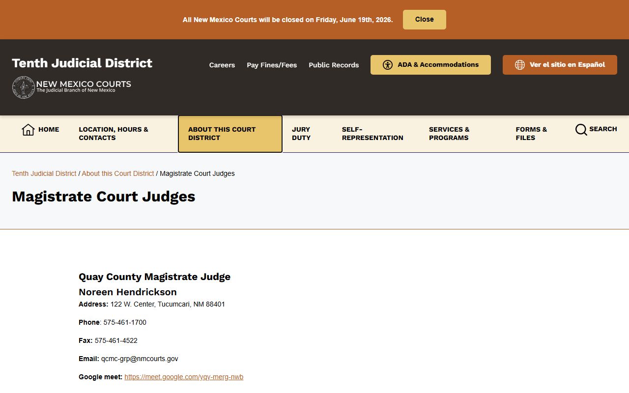 Quay County court dockets Magistrate Court judges