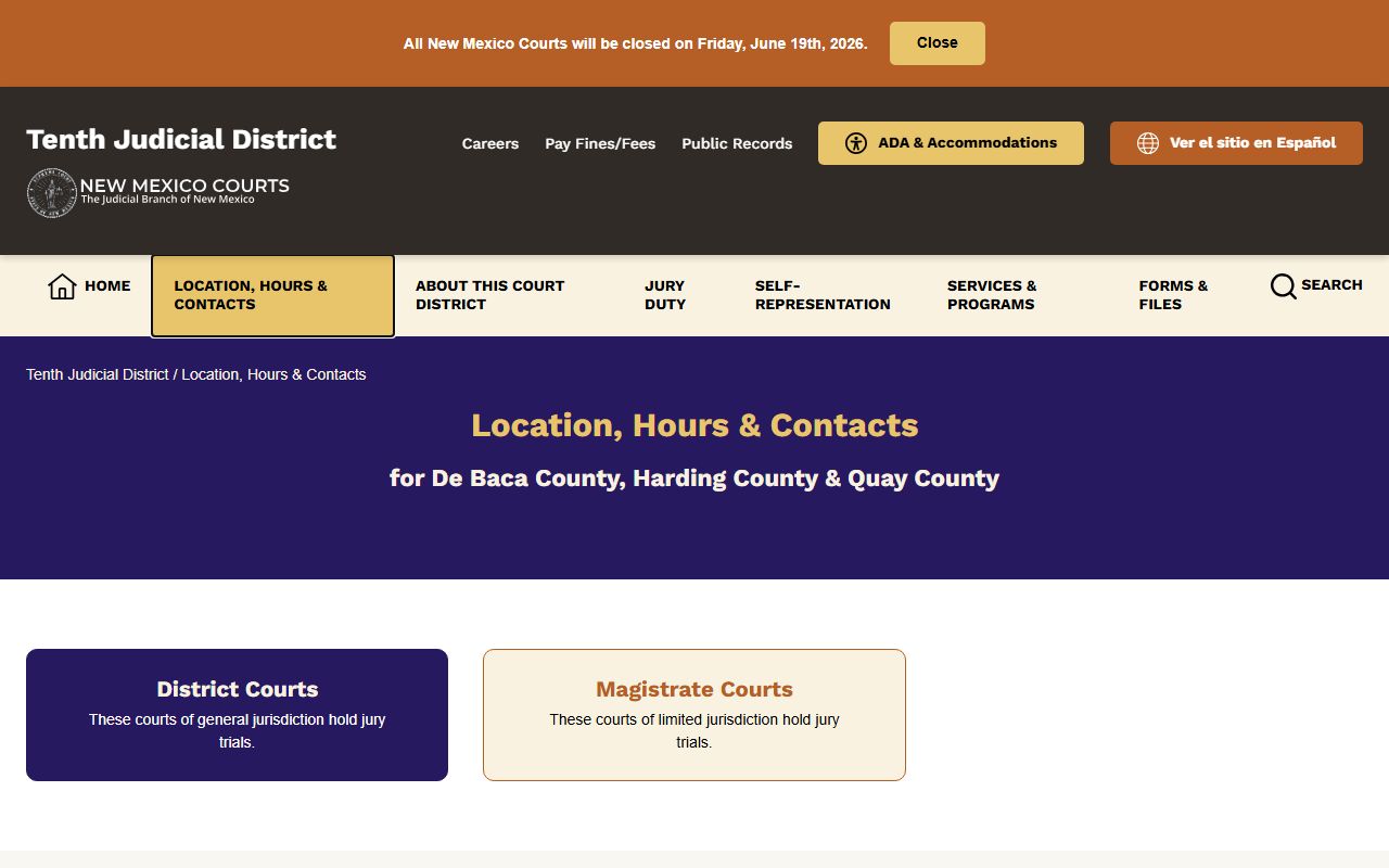 Quay County court records Tenth Judicial District contact page