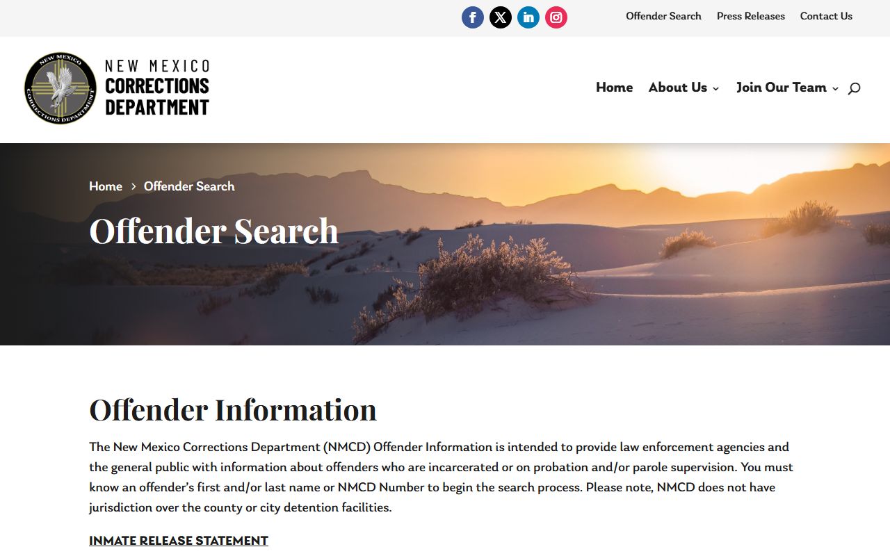 Quay County inmate records and NMCD offender search page