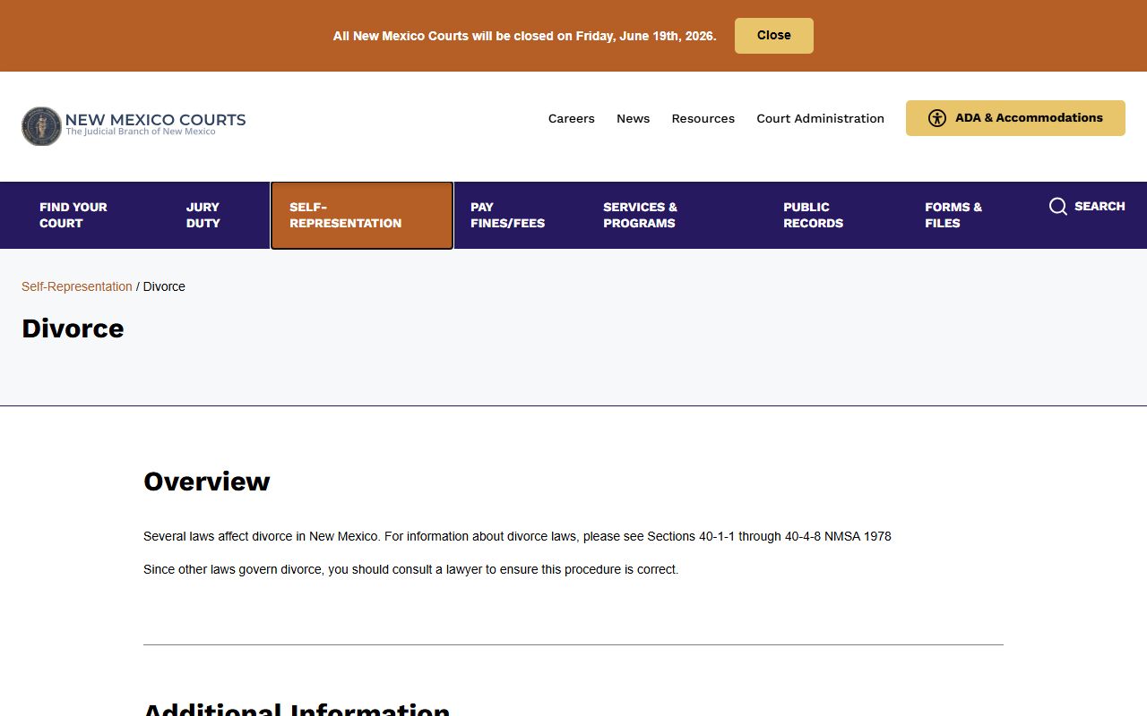 New Mexico divorce self-representation page for Quay County divorce records