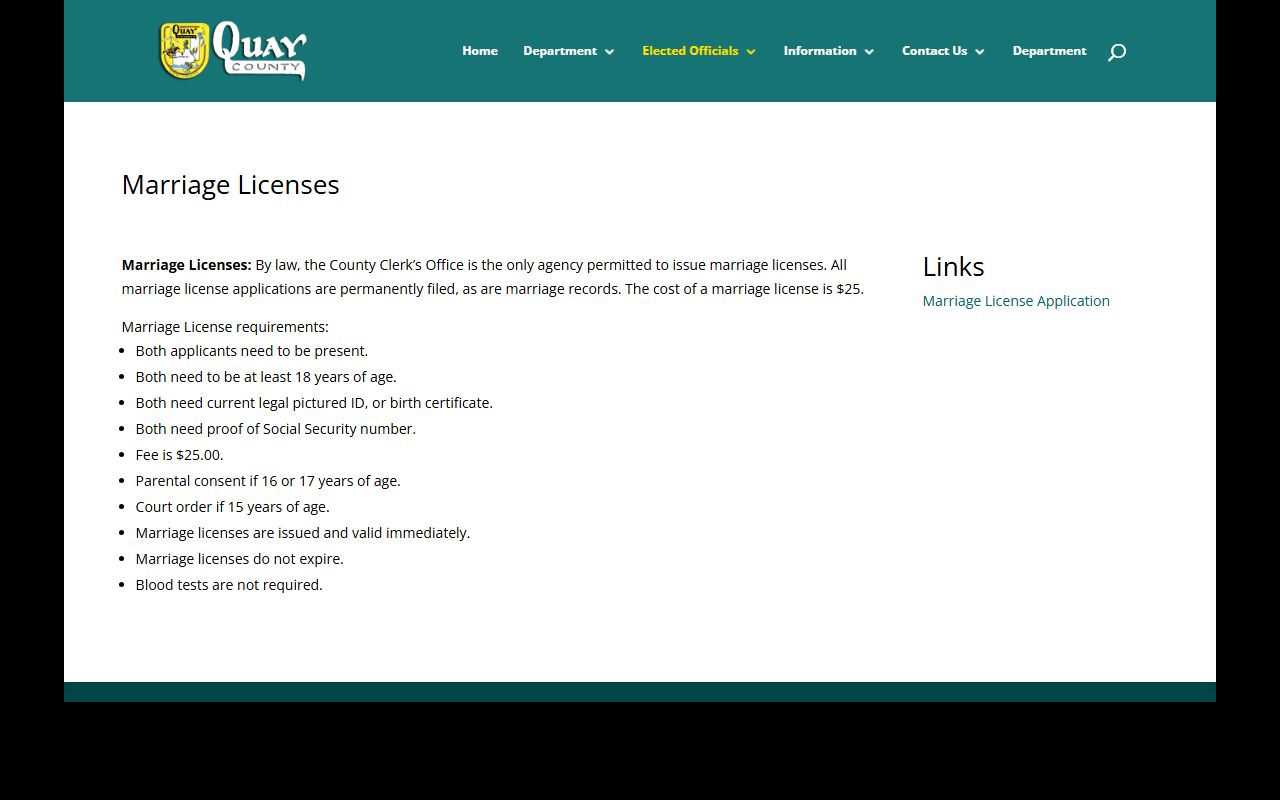 Quay County marriage license requirements page