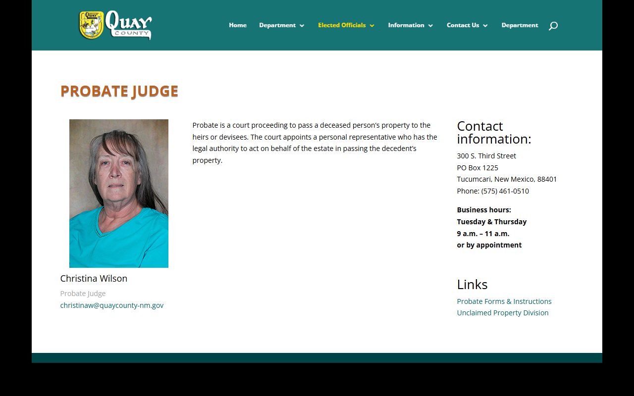 Quay County Probate Judge page for probate records